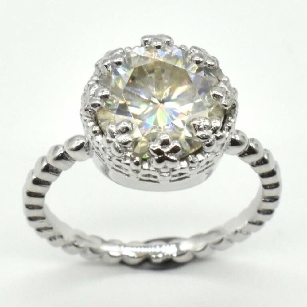 92.5 Sterling Silver & Moissanite Certified Engagement Ring MSRP $1200